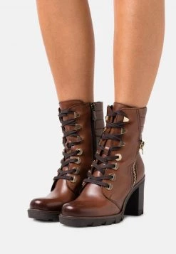 Marco Tozzi Femme Bottines à Lacets Cognac/gold